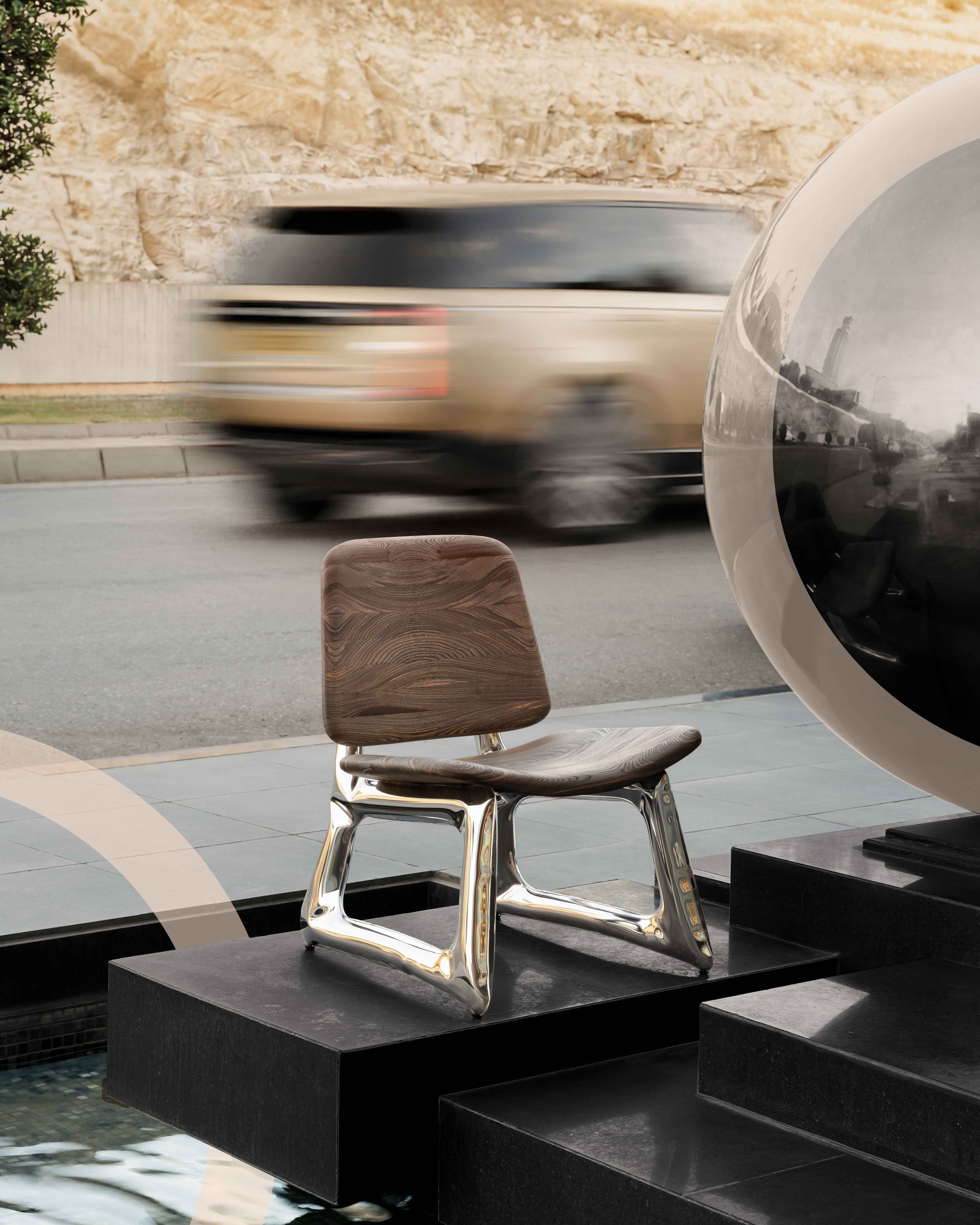 metallic and wooden armchair